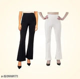 White YOZO women's trousers with flared legs and front zip, available in slim fit