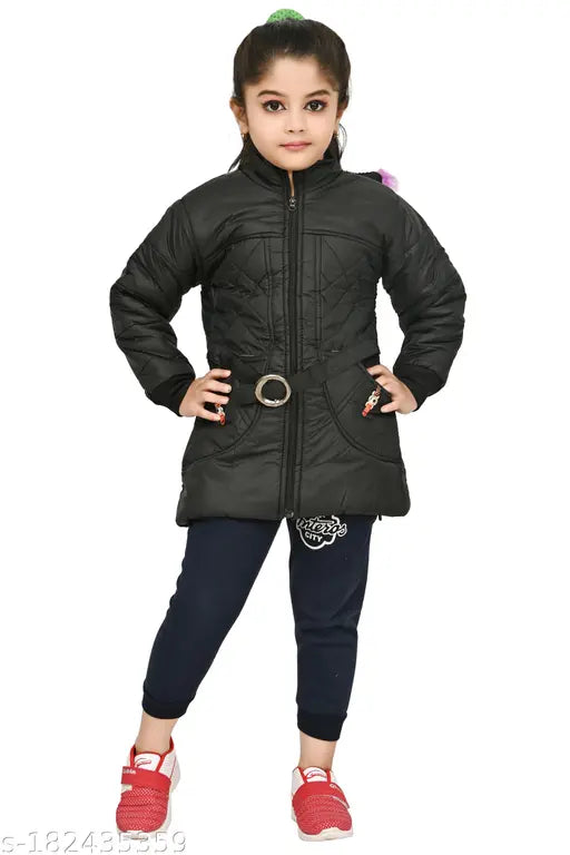 Girls Solid Casual Zippered Jacket