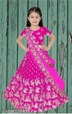 Embroidered taffeta silk girls' lehenga set with net dupatta, short sleeves, India origin