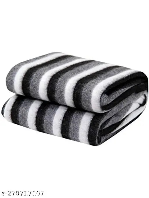 Black and White polo stripped fleece blanket - super soft, warm & cozy by Shivaan Home Furnishing (60 inch x 90 inch)