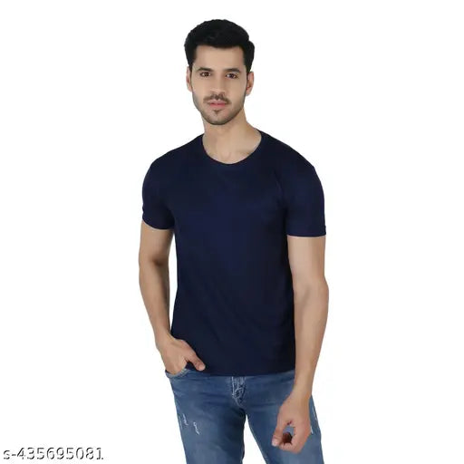 Men's polycotton regular t-shirts, short sleeves, solid design - breathable, comfortable for daily wear and suitable for various occasions, Indian made