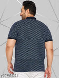 Navy Blue wild west polo neck t-shirt for men, all-over printed half sleeve, cotton blend fabric