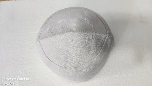 White cotton traditional Islamic Prayer Cap (Namazi Muslim Topi) for men, 22 inches in size with self-design and cross-line texture