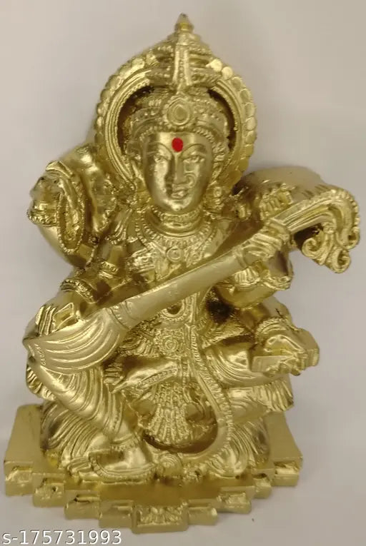 Saraswati figurine, 13cm high polyresin idol of Indian goddess of wisdom