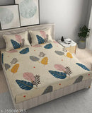 Alpha Home Microfiber Fitted Double Queen Bedsheet with 2 Pillow Covers, botanical print on 68" mattress (70x76), suitable for heavy winter, adult use