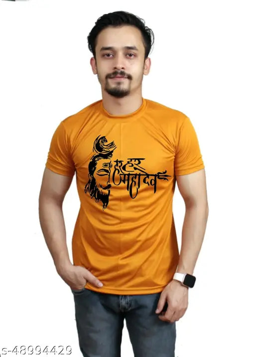 Comfy glamorous men's polyester short-sleeve t-shirt, printed design in 170 GSM fabric, premium quality for a smarter look