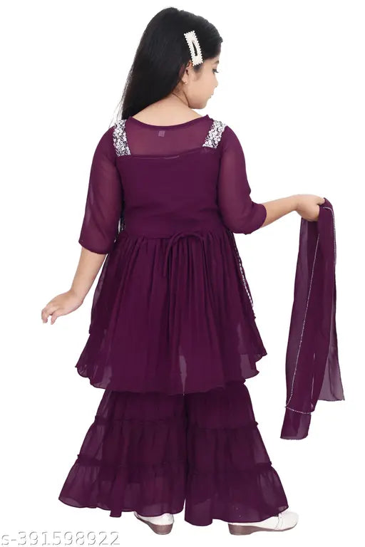 Embroidered Georgette Sharara Set for Girls, Indian ethnic party wear