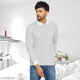 White cotton blend Wild West full-sleeve polo neck t-shirt for men, all-over printed design