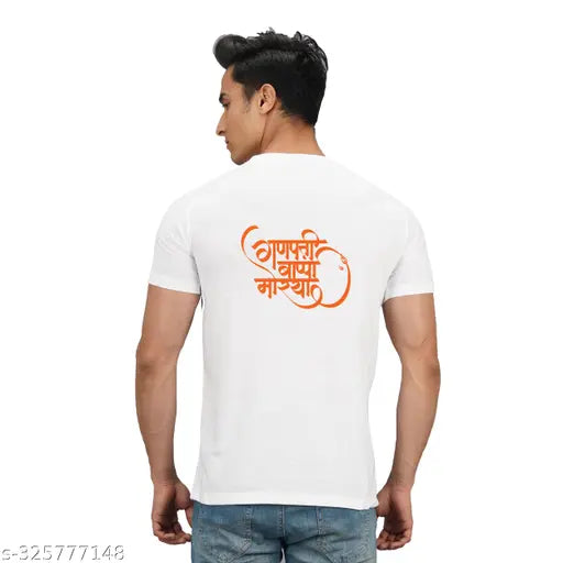 Ganeshji printed men's polyester t-shirt, short sleeves, M: 18in chest, 25in length, India
