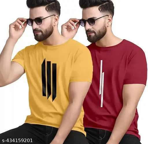 Cotton blend, stylish striped round neck t-shirt for men (pack of 2), Indian-made fashionable menswear for summer