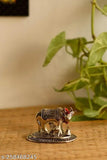 Metal Kamdhenu Cow with Calf Statue, Indian mythology figurine, 9cmx5cmx5.5cm