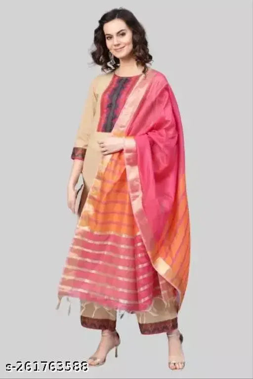 Charvi alluring women's cotton kurta set with palazzos, three-quarter sleeves, and dupatta - Indian ethnic wear