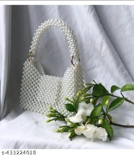 White acrylic handbag with crystal beads, perfect for daily use or travel. Handmade, elegant design, fits small items up to 200g
