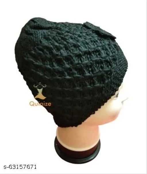 Dark blue knit beanie cap for women, pack of 2