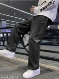 New style men's denim jeans with white sole sneakers sitting on railing