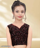 Striped net Lycra blend saree for baby girl, velvet unstitched blouse piece - Indian wedding, party wear