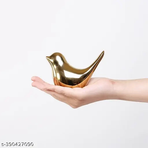 Ceramic golden blessing birds figurines (set of 2) - home decor accent pieces