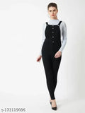 High-waist blue denim dungaree for ladies, solid pattern, adjustable shoulder straps, perfect outlet