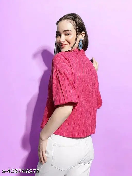 Premium trendy cotton women's top, solid color with three-quarter sleeves, size S (bust 44in, length 18in), made in India