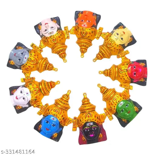 Metal Nava Durga faces set (7 inches), Indian god idols of Nava Durga, Ashtalakshmi, and Ammavari on display