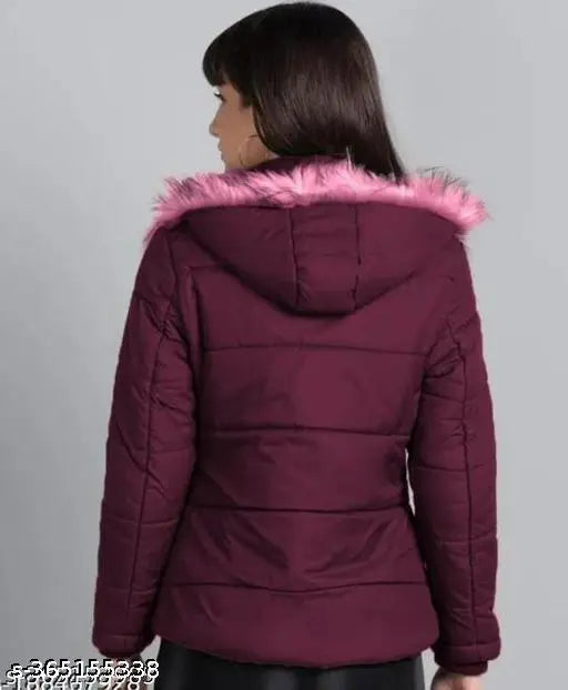 Coral maroon full sleeve puffer women's jacket (Nylon), trendy winter wear from LOOPER collection