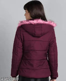 Coral maroon full sleeve puffer women's jacket (Nylon), trendy winter wear from LOOPER collection