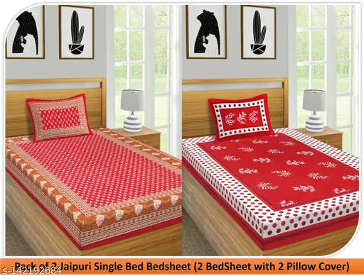 Cotton single bed comforter set with two matching pillow covers