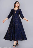 Rayon Anarkali Kurti with 3/4th Sleeves, Gold Printed Pattern - Stylish Indian Women's Fashion