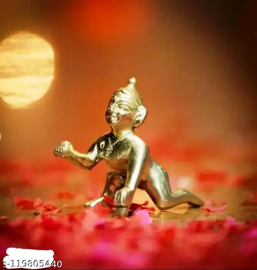 Banaras Pure Brass Laddu Gopal Idol, 10cm tall Krishna figure for home decor, Indian craftsmanship