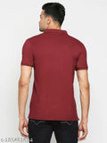 Maroon cotton blend polo neck t-shirt for men, solid plain design from India
