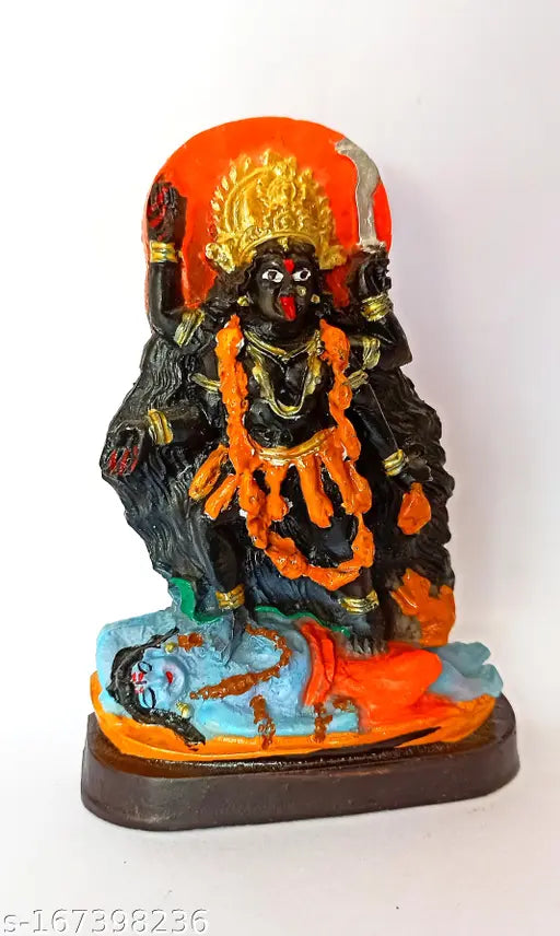 Ornate Indian-style Goddess Kali Maa figure, vibrant colors, black base, intricate detailing