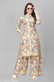 Indian Kora Muslin Miller Kurta with Palazzos - printed net, three-quarter sleeves, daily & party wear
