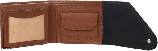 Tan faux leather men's wallet, 5 card slots, textured design. Compact, durable, and easy-to-carry accessory for men