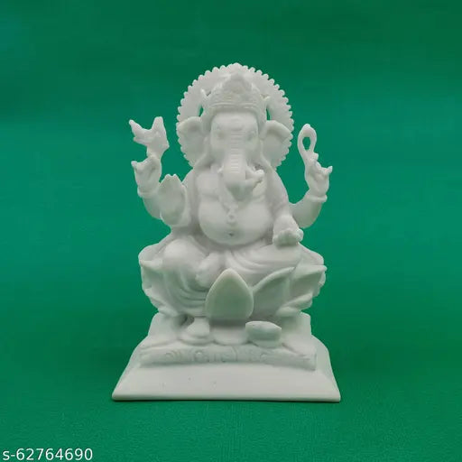 Marble Ganesha Idol (10.5cm x 15cm x 6cm), perfect for home temple decor, Diwali gifts, or family collectibles