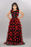Girls black net frock, embellished with butterfly embroidery, size 2-12 years (single)