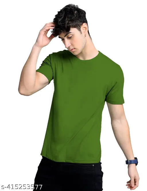 Pure cotton round neck half sleeve solid T-shirt, 100% combed cotton, perfect for casual or party wear, logo print and contrast color piping design, made in India