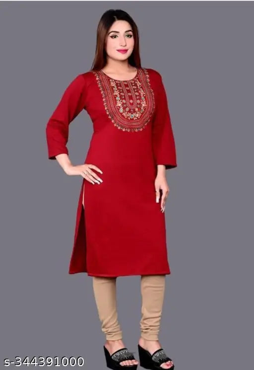 Woolen, long-sleeved, front-seamed kurta with AARI pattern and embroidery design for regular use, fashionable winter wear