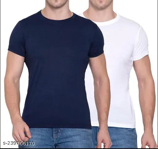 Classic cotton round neck half sleeve solid t-shirts (pack of 2), soft premium combed fabric, men's M, L, XL, XXL, versatile style