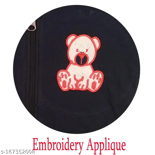 Cotton Kidbee® unisex full sleeve hooded jacket with embroidery and zip closure, suitable for baby boys and girls in various sizes from 6-12 months to 9-10 years. Perfect winter wear for chilly days