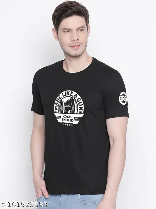 Organic Chics Black Royal Enfield graphic printed men's t-shirt, cotton short sleeves with round neck, fitness style