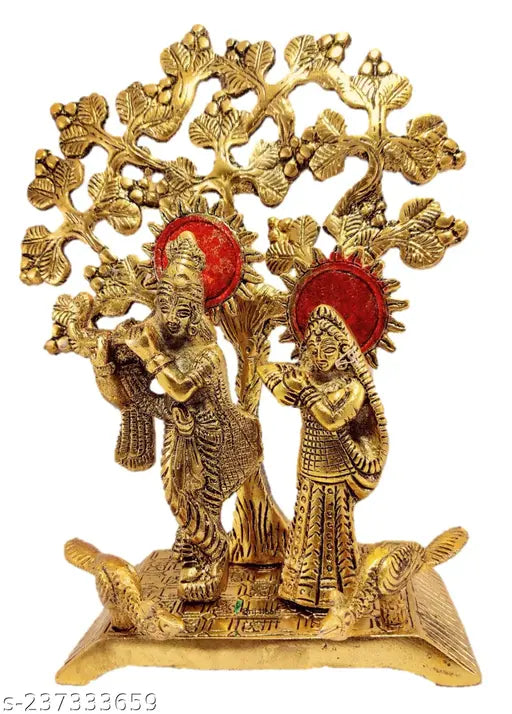 Indian metal Radha Krishna idol, 22cm under big tree chapta, intricate detailing
