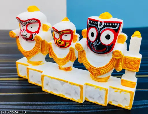 Jagannath Dham idol set in vibrant colors, featuring deity figures, designed for display on car dashboard or as home decor and temple puja room ornaments