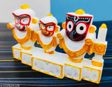 Jagannath Dham idol set in vibrant colors, featuring deity figures, designed for display on car dashboard or as home decor and temple puja room ornaments