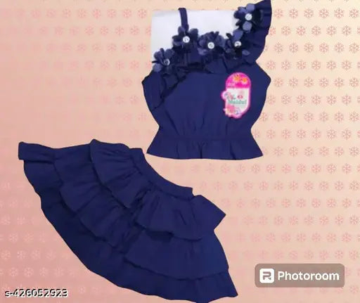 Modern girls cotton blend sleeveless top & net skirt Western dress, trendy style for Indian fashion