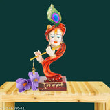 Modern Art Resin Krishna Idol, flute-playing home decor item, SIZE 11.5x11.5x3.4 cm, unique spiritual gift for living room or office