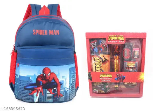 Multicolor spider-themed canvas school bag with matching pencil set, perfect for unicorn lovers aged 6-12, suitable for indoor/outdoor activities. Free size (L49cm x W30cm). Made in India