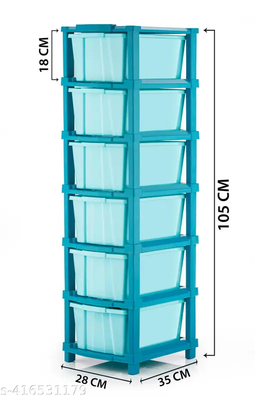 Blue 3D stackable storage unit with multiple drawers