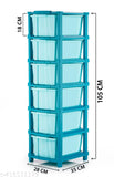 Blue 3D stackable storage unit with multiple drawers