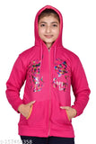 Pink hooded jacket with zip closure, printed design on chest