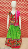 Art Silk lehenga with mirror work, cotton dupatta and short sleeves - LEHRIYA TANIYA for children aged 4-5, made in India